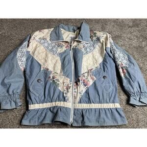 Vintage Pao Floral Cottagecore Denim Jacket Womens Medium Blue Multicolor Y2K